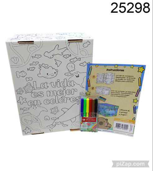 Imagen de CAJA CHICA P/COLOREAR CON SET X6 FIBRAS 32X23X18CM 3.26